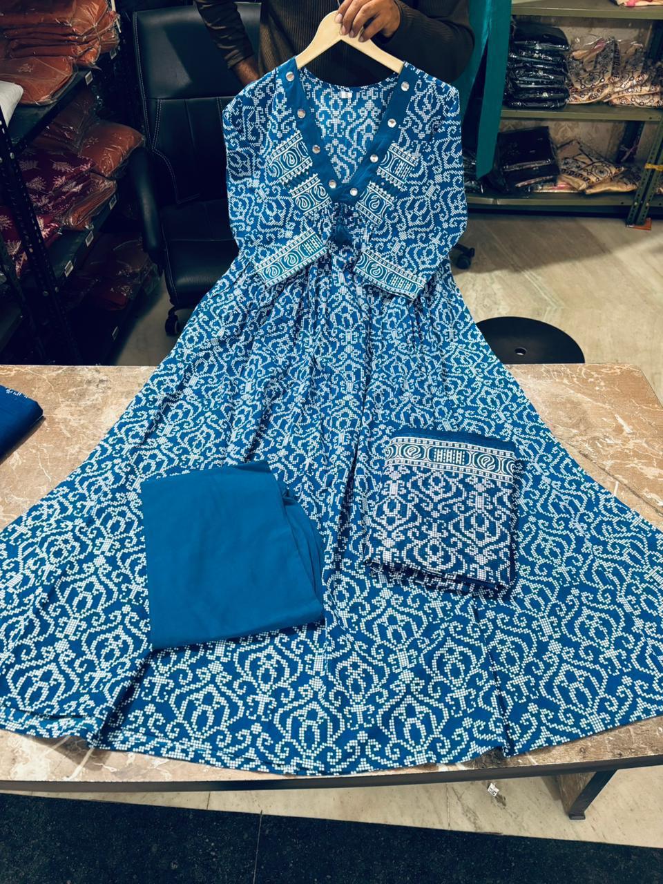 Tanvi Kurti Teal Blue Traditional Printed Dupatta Set - Tanvi Kurti