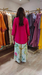 Tanvi Kurti Vibrant Rani Colour Short Kurti & Botanical Palazzo Co - ord Set - Tanvi Kurti