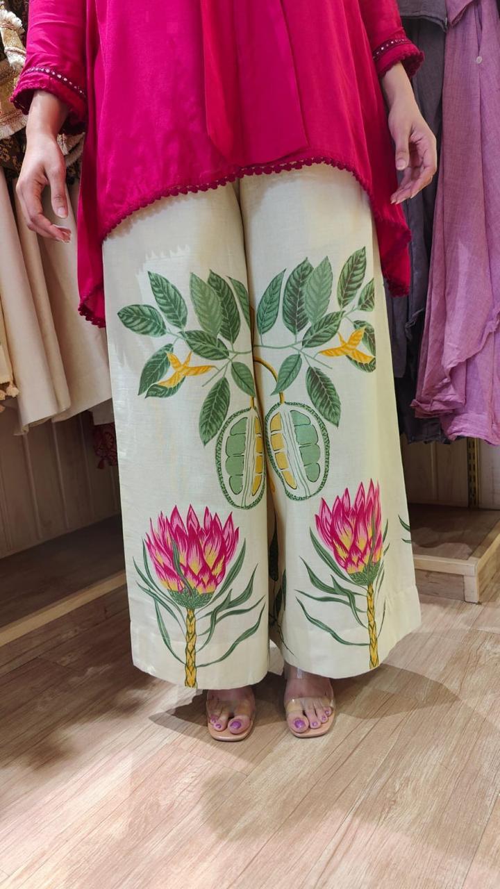 Tanvi Kurti Vibrant Rani Colour Short Kurti & Botanical Palazzo Co - ord Set - Tanvi Kurti