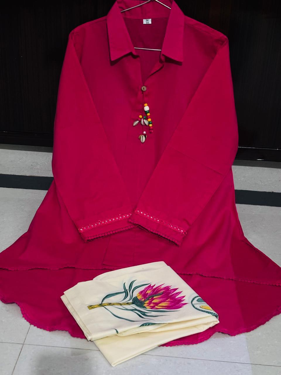 Tanvi Kurti Vibrant Rani Colour Short Kurti & Botanical Palazzo Co - ord Set - Tanvi Kurti