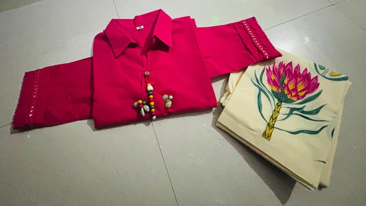 Tanvi Kurti Vibrant Rani Colour Short Kurti & Botanical Palazzo Co - ord Set - Tanvi Kurti