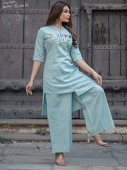 Tanvi Kurti Classic Blue Straight Kurti & Palazzo Co - ord Set - Tanvi Kurti
