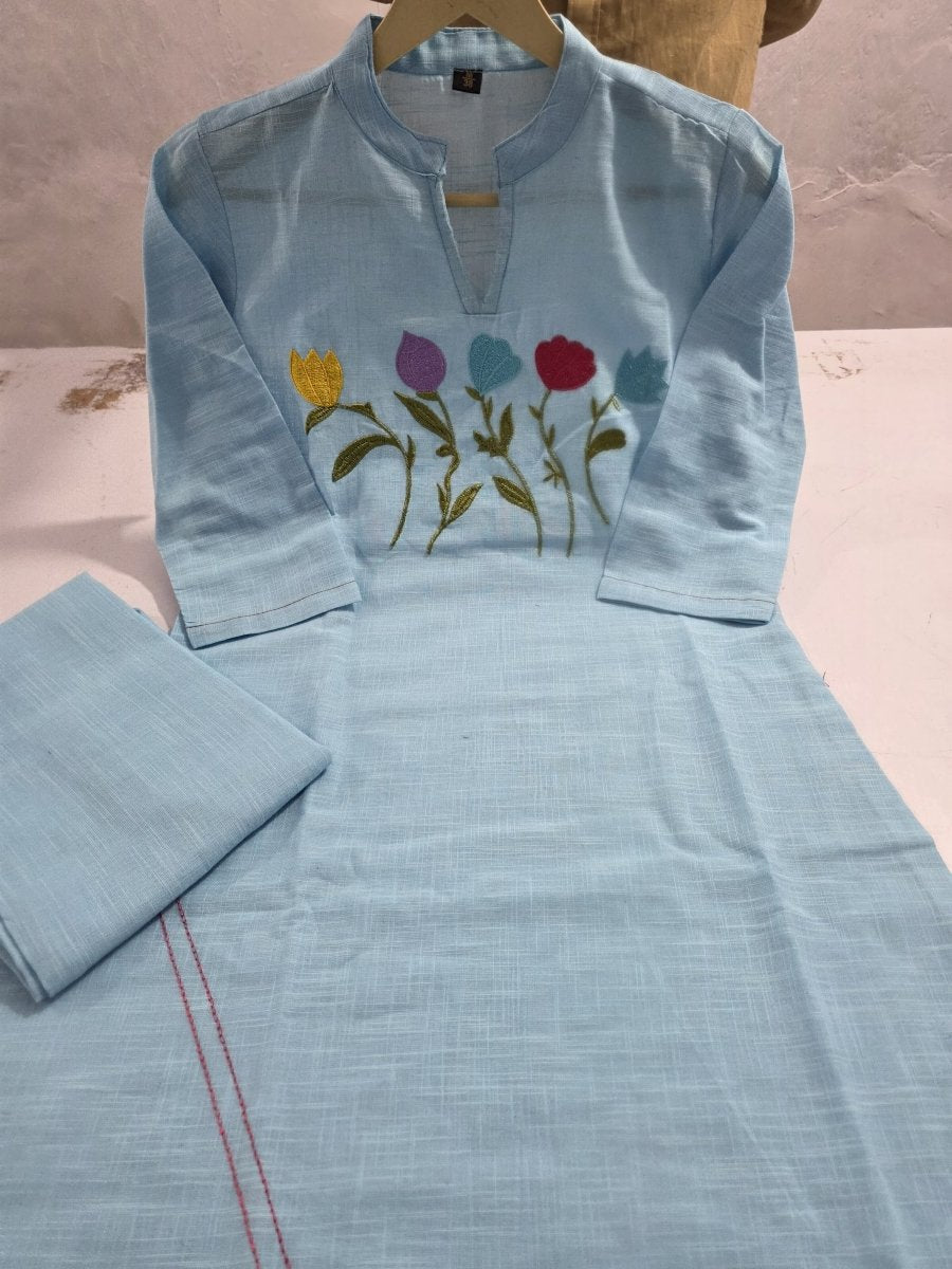 Tanvi Kurti Classic Blue Straight Kurti & Palazzo Co - ord Set - Tanvi Kurti