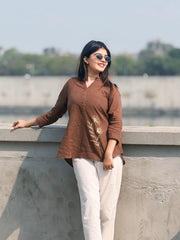 Tanvi Kurti Brown Minimal Co - ord Set - Tanvi Kurti