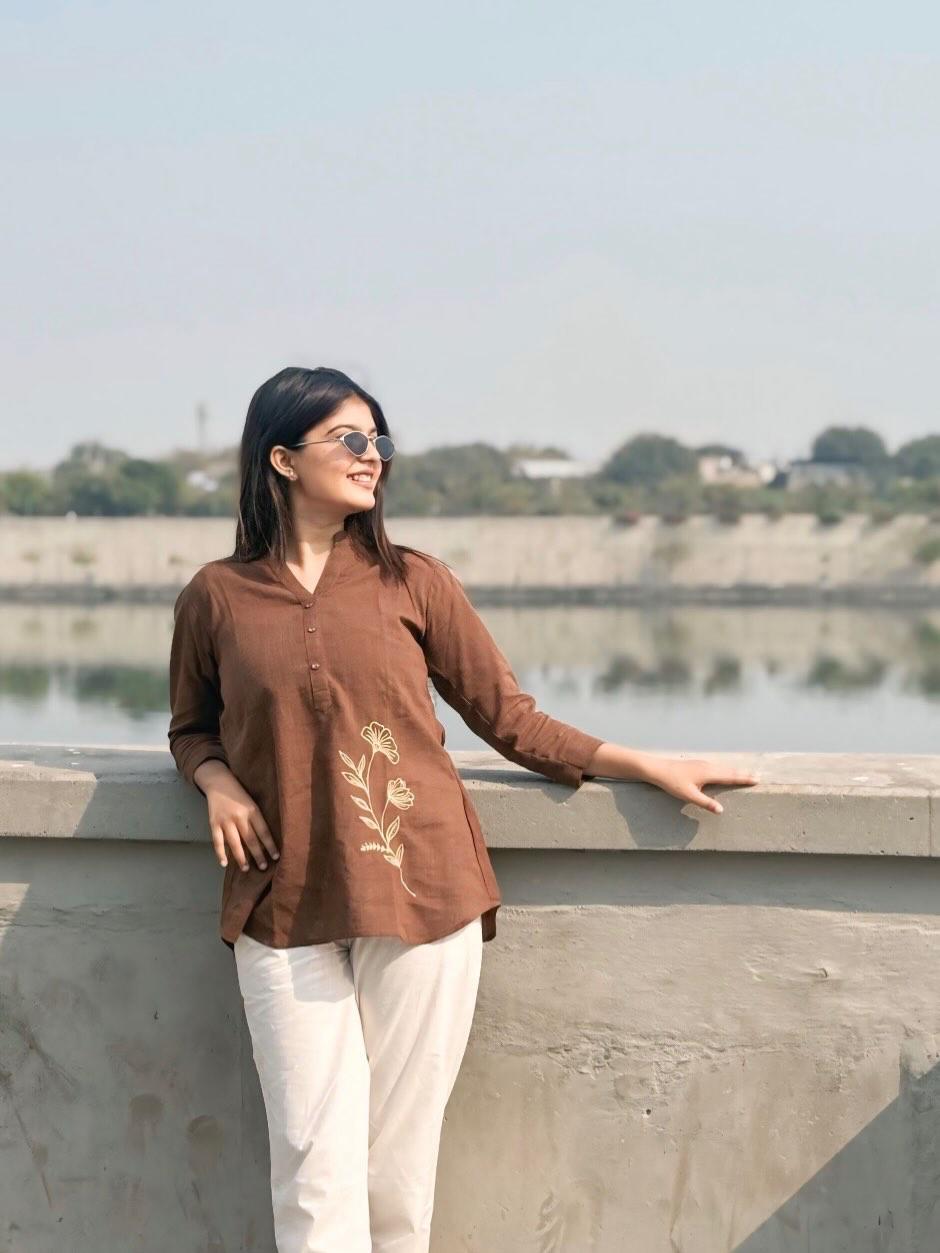Tanvi Kurti Brown Minimal Co - ord Set - Tanvi Kurti