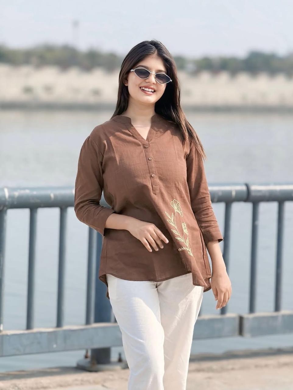 Tanvi Kurti Brown Minimal Co - ord Set - Tanvi Kurti