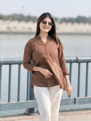 Tanvi Kurti Brown Minimal Co - ord Set - Tanvi Kurti