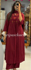 Tanvi Kurti Wine Embroidered Dupatta Set - Tanvi Kurti