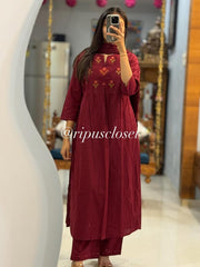 Tanvi Kurti Wine Embroidered Dupatta Set - Tanvi Kurti