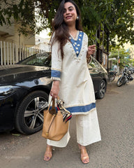 Tanvi Kurti Ivory Blue Embroidered Kurta Set