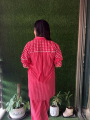 Pink Striped Premium Cotton Co-Ord Set with Yoke Detailing