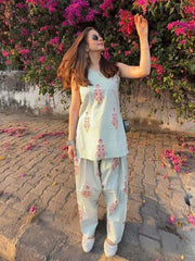 Tanvi Kurti Floral Bloom Cotton Co-Ord Set