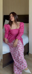 Tanvi Kurti Pink Printed Flared Kurta & Palazzo Set