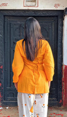 Tanvi Kurti Sunshine Orange Lace-Up Cotton Kurta Palazzo Set