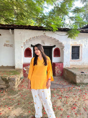 Tanvi Kurti Sunshine Orange Lace-Up Cotton Kurta Palazzo Set
