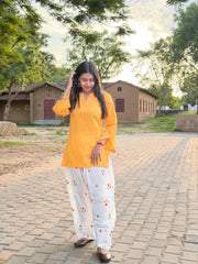 Tanvi Kurti Sunshine Orange Lace-Up Cotton Kurta Palazzo Set