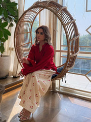 Tanvi Kurti Red Solid Kurta with Floral Palazzo Set