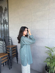 Tanvi Kurti Sage Green Printed Kurta Palazzo Set