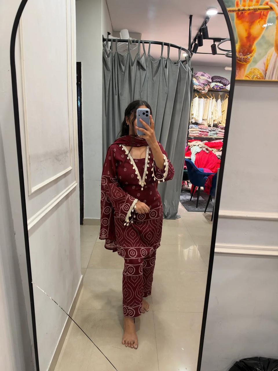 Tanvi Kurti Royal Bandhani Cotton 3-Piece Suit Set