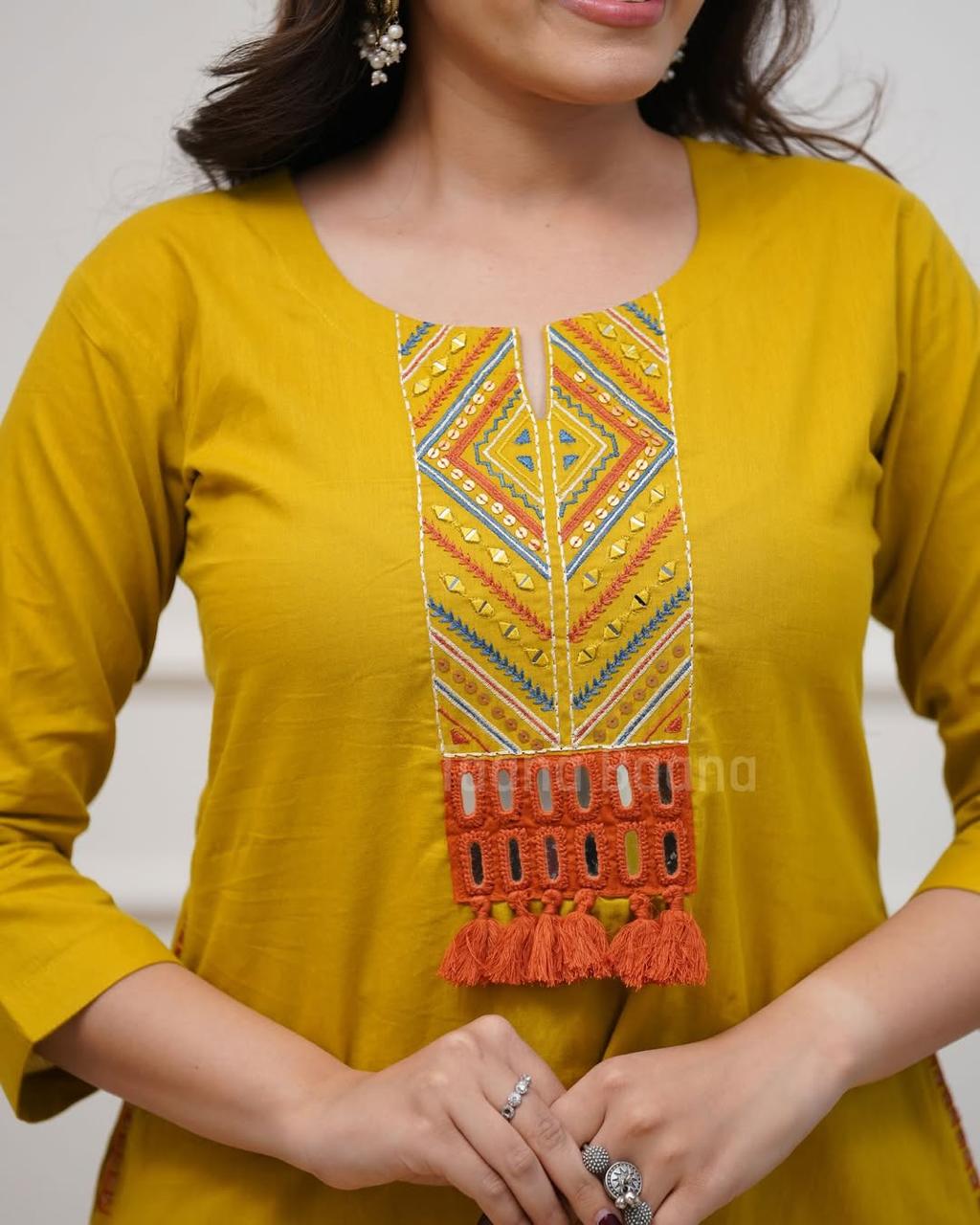 Tanvi Kurti Zariya Mustard Embroidered Kurta Set - Tanvi Kurti