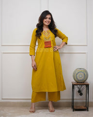 Tanvi Kurti Zariya Mustard Embroidered Kurta Set - Tanvi Kurti