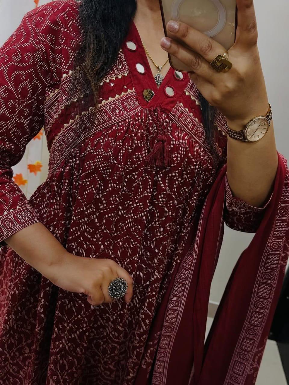 Tanvi Kurti Maroon Printed Anarkali Dupatta Set - Tanvi Kurti