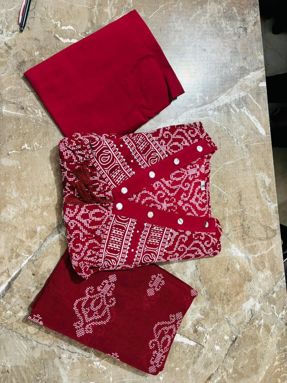 Tanvi Kurti Maroon Printed Anarkali Dupatta Set - Tanvi Kurti
