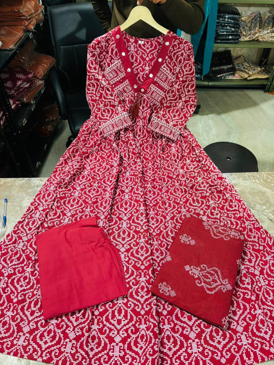 Tanvi Kurti Maroon Printed Anarkali Dupatta Set - Tanvi Kurti
