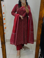 Tanvi Kurti Maroon Printed Anarkali Dupatta Set - Tanvi Kurti