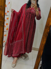 Tanvi Kurti Maroon Printed Anarkali Dupatta Set - Tanvi Kurti
