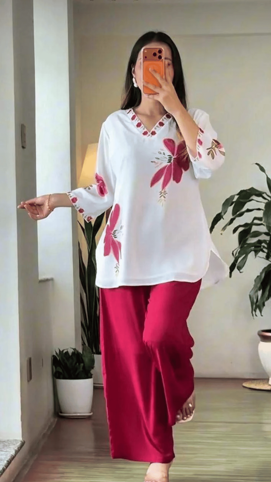 Tanvi Kurti Red Bloom Mul Cotton Co-Ord Set