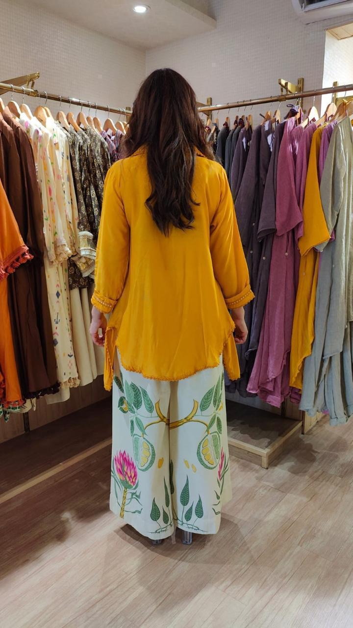 Tanvi Kurti Sunshine Yellow Kurti & Botanical Palazzo Co - ord Set - Tanvi Kurti