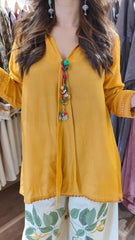 Tanvi Kurti Sunshine Yellow Kurti & Botanical Palazzo Co - ord Set - Tanvi Kurti