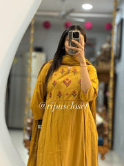 Tanvi Kurti Mustard Embroidered Dupatta Set - Tanvi Kurti